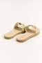 Beige Flexible Textured Lightweight Thick Banded Gold Buckle Accessory Daily Use Slippers - 3