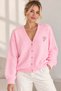 Pink Stretchy Knitwear Fabric V-Neck Off-Shoulder Wide Cut Front Buttoned Soft Textured Cardigan - 2