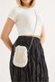 Ecru Plush Textured Daily Use Bag with Internal Structure and Silver Color Chain Strap - 2