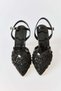 Black Tulle Textured Flexible Sole with Sequins and Bead Embellishments, Belted Pointed Toe Stiletto - 3