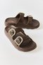Brown Open-Front Slippers with Two Buckles, Soft Sole, Non-Slip, Safe Use Guaranteed