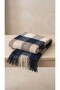 Navy Blue Textured Soft Fabric Wide Rectangular Form Rasta Tassel Detailed Plaid Patterned Shawl