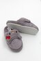 Gray Plush Textured Closed-Front Comfortable Form-Fitting Ribbon Detailed House Slippers Suitable for Daily Use - 2