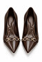 Brown Leather Look Pointed Toe Gold Chain Detailed Medium Size Thin Heeled Shoes - 2