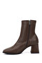 Women's Brown Zippered Blunt Toe Thick Heeled Stretch Boots - 4