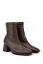 Women's Brown Zippered Blunt Toe Thick Heeled Stretch Boots - 3