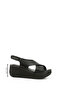 Women's Black Velcro Strap Wedge Sole Genuine Leather Sandals - 2