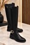 Fabric Knee-High Boots with Buckle Detail 1254