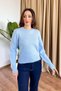 Crew Neck Plain Model Baby Blue Knitwear Sweater