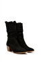 Women's Black Suede Pointed Toe Thick Heeled Cowboy Boots - 3
