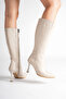 Women's Leather Pointed Toe Side Zipper Thin Heeled Boots - 3