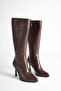 Women's Brown Pointed Toe Side Zipper Thin Heeled Boots - 3