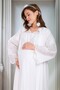 New Season Ecru Fisto Linen Buttoned Design with Breastfeeding Feature Short Sleeve 100% Cotton Maternity Nightgown Set - 2