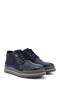 Navy Blue Antique Gön Genuine Leather Round Toe Thermo Sole Lace Up Zipper Casual Men's Boots 05203 - 3