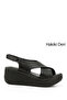 Women's Black Velcro Strap Wedge Sole Genuine Leather Sandals