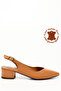 Women / Girls Light Tan Thick Heeled Slingback Genuine Leather Shoes