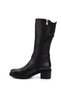 Women's Black Zippered Thick Heeled Genuine Leather Boots - 6