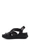 Women's Black Velcro Strap Wedge Heel Genuine Leather Sandals - 5