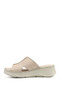 Women's Beige Wedge Sole Genuine Leather Slippers - 5