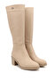 Women/Girls Nude Zippered Thick Heeled Boots - 3