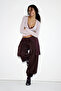 Dark Burgundy Stitching Detailed Shirred Balloon Cut Sweatpants