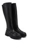 Black Floater Genuine Leather Round Toe Wedge Heeled Zippered Women's Daily Boots 47521 - 3