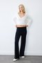 Fitted V-Neck Double-Breasted Look Ribbed Long Sleeve Crop Basic T-Shirt I6398Ax26Au - 2