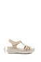Women's Beige Velcro Strap Wedge Heel Genuine Leather Sandals - 2