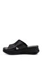 Women's Black Wedge Sole Genuine Leather Slippers - 5