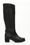Black Floter Genuine Leather Round Toe Rubber Sole Heeled Zippered Women's Daily Boots Gd564