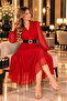 Elegant Women's Dress Chiffon Fabric Flared Cut Double Breasted Collar Midi Length - 3