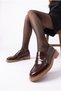 Women's Simple and Stylish Design Serrated Sole Brown Patent Leather Loafer Shoes - 8