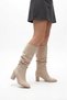 Pitay Premium Bellows Beige Suede Thick Heeled Boots