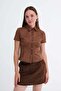 Short Sleeve Button down Suede Shirt G17636 - 2