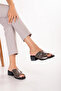Women's Genuine Leather Heeled House Slippers Msa.1816 Platinum