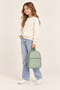 Parachute Fabric Floral Quilted Backpack with Faux Detailing, Mint Green Girls' Backpack - 4