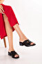 Women's Genuine Leather Heeled House Slippers Msa.1816 Black - 5