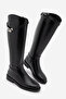 Women's Back Zippered Gold Buckle Casual Boots Mosna Black