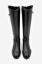 Women's Back Zippered Gold Buckle Casual Boots Mosna Black - 6
