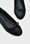 Genuine Leather Bow Round Toe Black Women's Ballerinas - 2