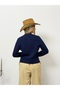 Women's Navy Blue High Neck Hair Knit Pearl Buttoned Knitwear Cardigan - 8