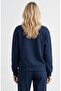 Sunniva Navy Blue Crew Neck Embroidered Loose Fit Women's Sweatshirt - 4