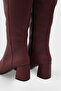 Oval Toe Side Zipper Burgundy Heeled Women's Boots - 6