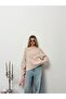 Women's Pink Star Patterned Oversize Crew Neck Knitwear Sweater - 4