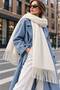 Soft Feel Women's Scarf – Soft Textured Wide Oversized Tassel Shoulder Shawl - 7