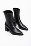 Pointed Toe Thick Heel Side Zipper Black Heeled Stretch Boots - 7