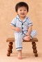 Rocha Children's Blue and White Striped Pajama Set - Black Piping Buttoned Ribbed Sleep Set