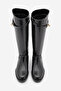 Women's Buckle Riding Boots with Bellows and No Zipper, Velote Black - 7