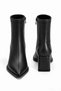 Pointed Toe Thick Heel Side Zipper Black Heeled Stretch Boots - 3
