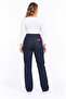 Women's Large Size Navy Blue High Waist 5 Pocket Lycra Jeans 65N38388 - 8